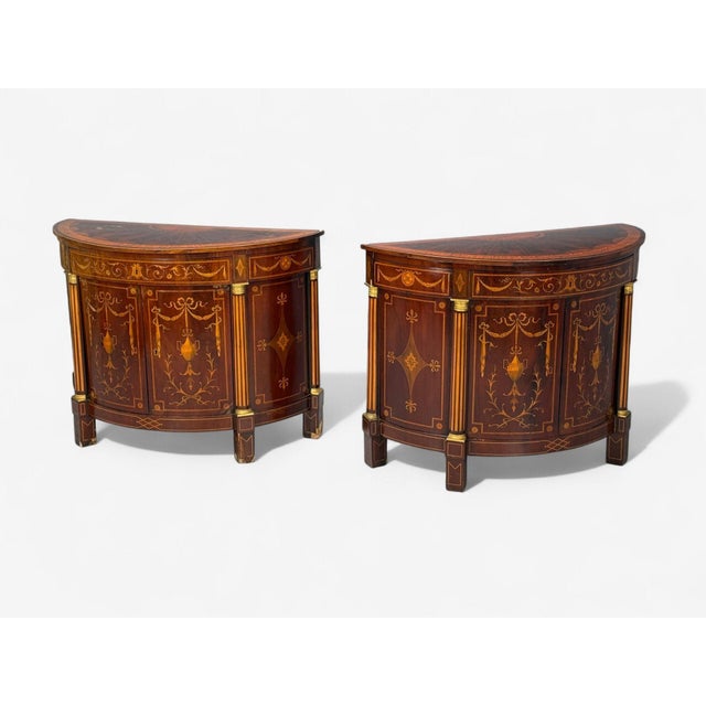 19th Century Italian Neoclassical, Marquetry, Satinwood, Demilune Chests, Italy, 19th C. For Sale - Image 5 of 18
