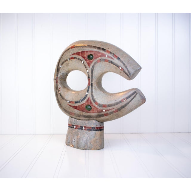 Contemporary Listed Artist Gerard Tsonakwa Abstract Mixed-Media Soapstone Sculpture (1984) For Sale - Image 3 of 18