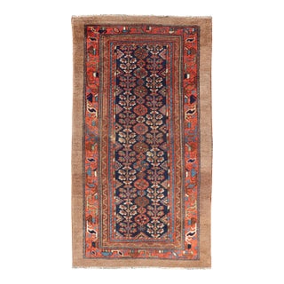 Antique Persian Kurdish Rug With Diamond Medallion and Deep Navy Field 3'8 X 6'10 For Sale