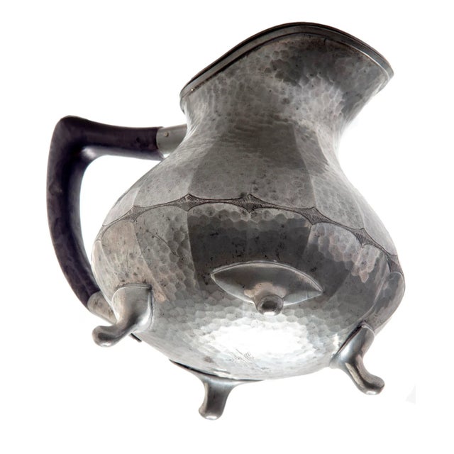 Metal 1940s English Pewter Hammered Creamer/Celluloid Handle. For Sale - Image 7 of 9