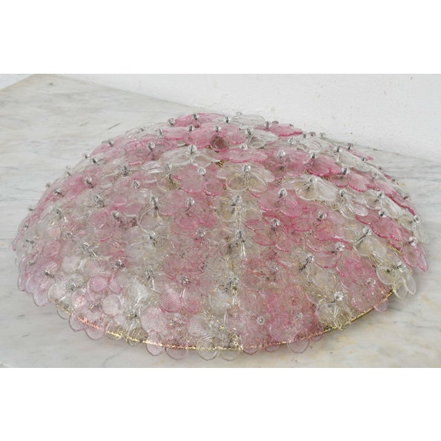 Italian 1970s Wonderful Extra Large Size Pink Murano Glass Ceiling Light Flower by Seguso For Sale - Image 3 of 15