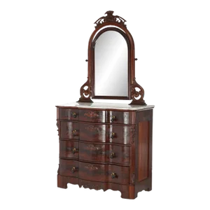 Antique Victorian Flame Mahogany Swell Front Mirrored Chest of Drawers Circa 1860