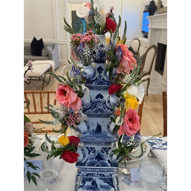 Contemporary Blue & White Delft Style Porcelain Tulipieres - a Pair For Sale - Image 16 of 18