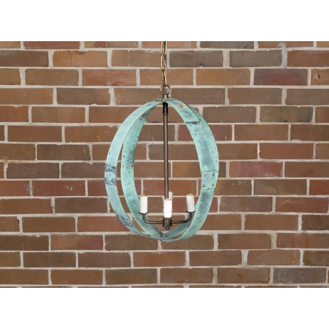 Mid 20th Century Mid Century Modern English Copper Double Sphere Light Fixture with Verdigris Patina For Sale - Image 10 of 12