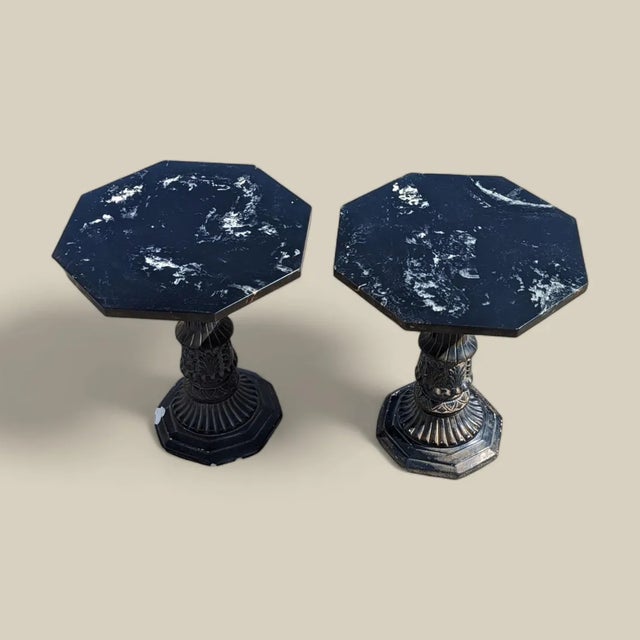 Pair of Black Marble-Top Gothic Revival Pedestal Tables For Sale - Image 10 of 10