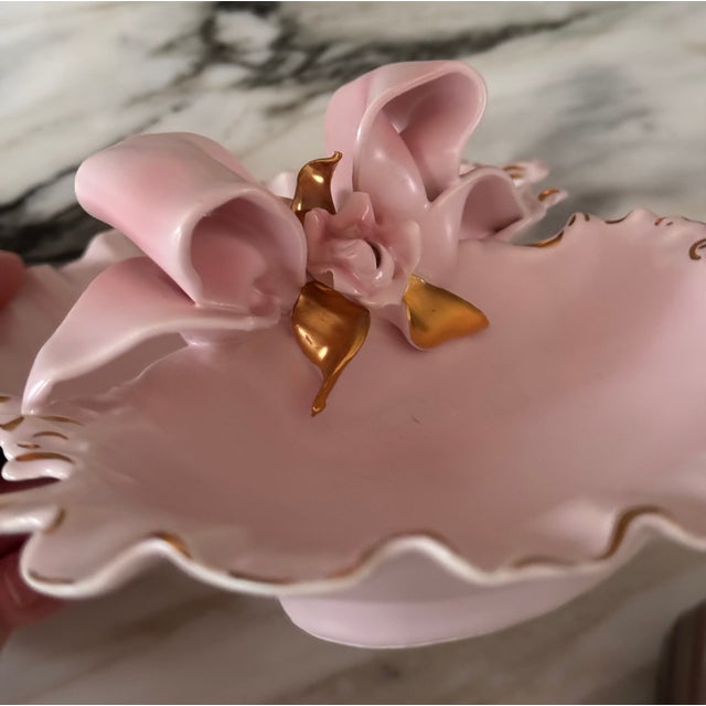 Mid-Century Modern Mid Century Pink Bow Motif Candy & Nut Dish or Trinket Tray For Sale - Image 3 of 12