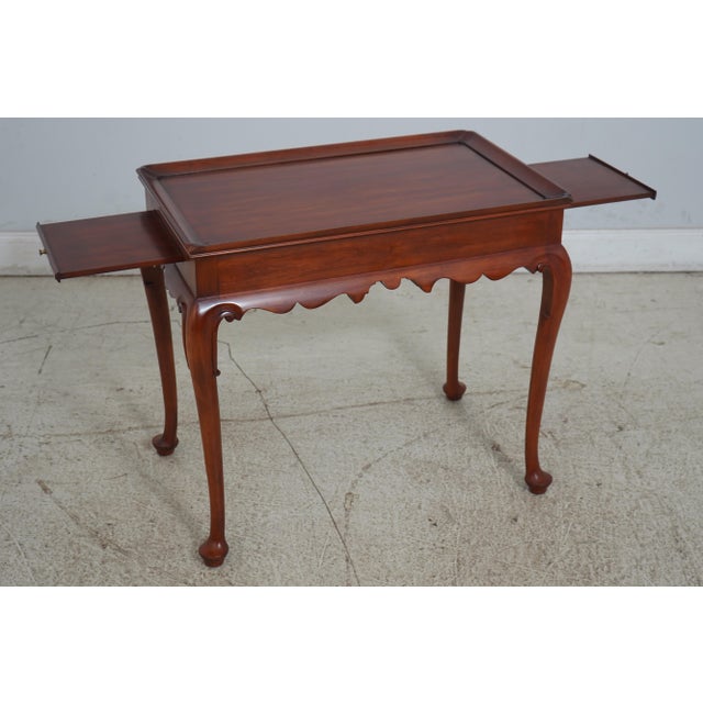 Queen Anne Henkel Harris Cherry Tea Table W. Pull Out Slides For Sale - Image 3 of 12