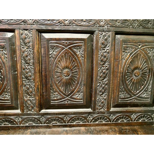 Brown 18th Century Carved High Back Oak Box Settle For Sale - Image 8 of 10