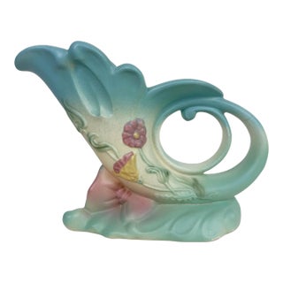 1950s Hull Bow Knot Blue and Turquoise Cornucopia Vase For Sale