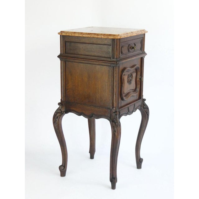 Wood Antique French Louis XV Wooden Side Table with Marble For Sale - Image 7 of 11