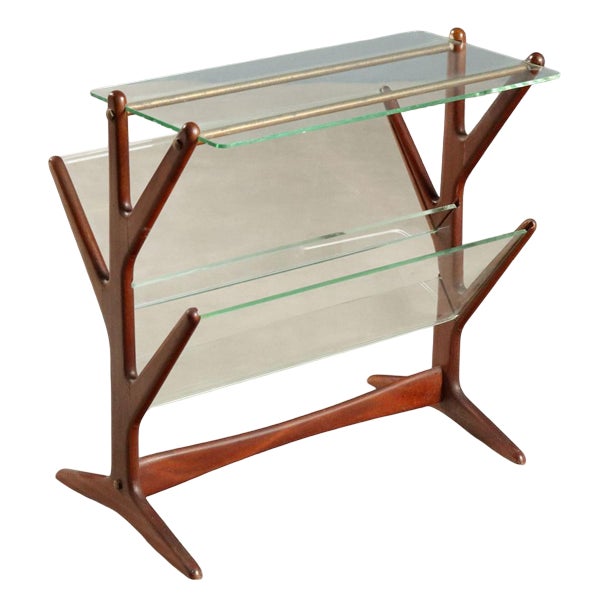 Vintage Wooden and Glass Magazine Rack, 1950s For Sale