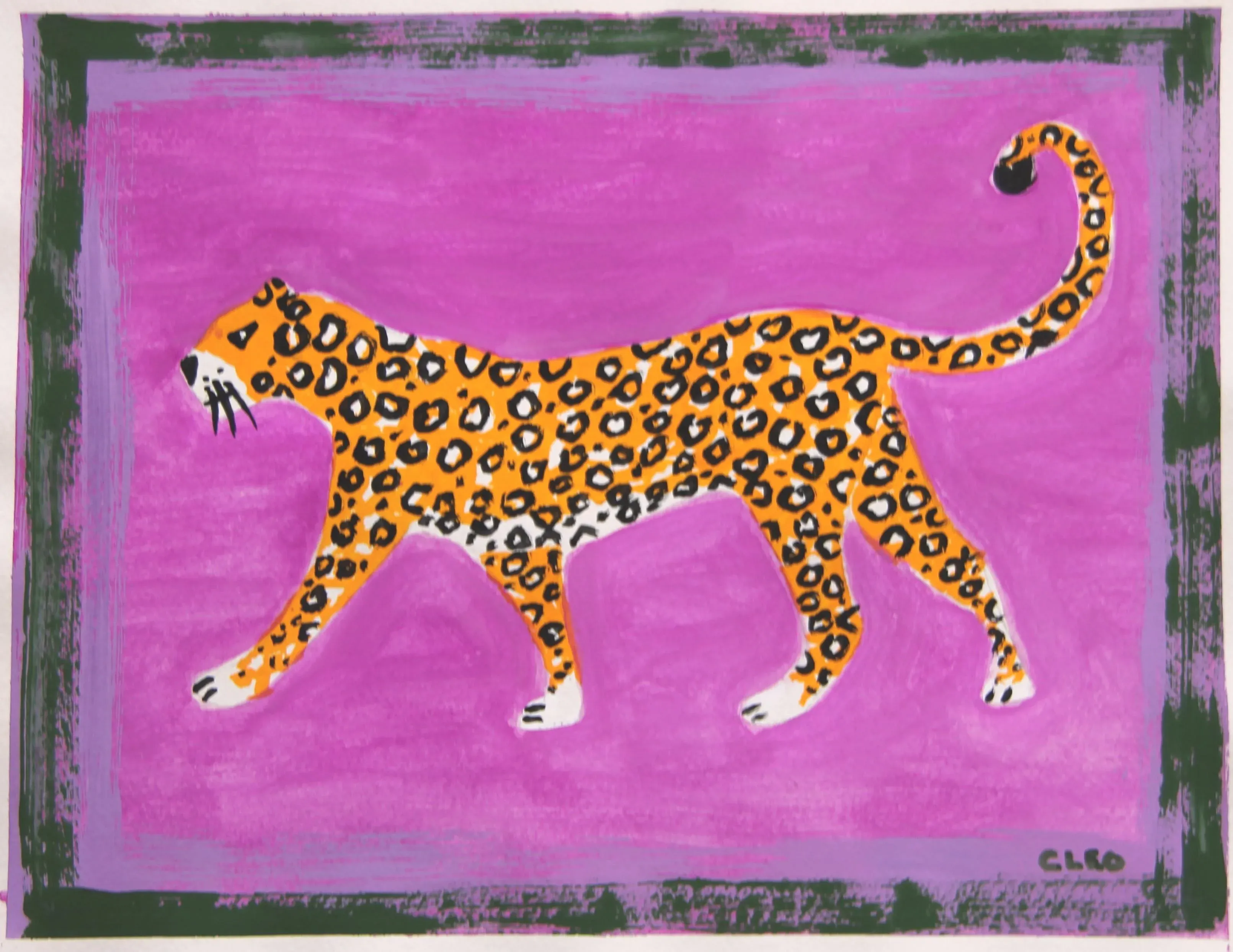 Golden Leopard and Raspberry Pink Chinoiserie Pop Art Original