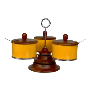 Mid-Century Danish Modern Teak Revolving Condiment Serving Bowl Set
