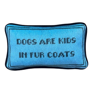 Made to Order Blue Velvet "Dogs Are Kinds in Fur Coats" Oriignal Pillow For Sale