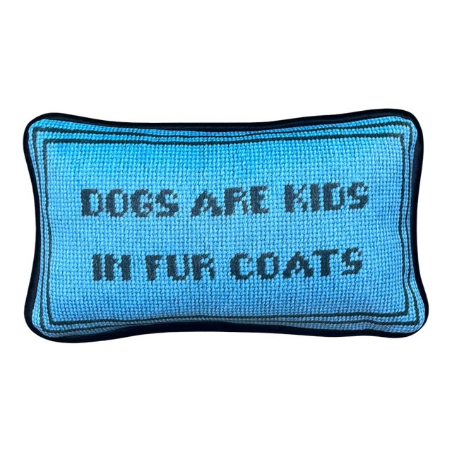 Made to Order Blue Velvet "Dogs Are Kinds in Fur Coats" Oriignal Pillow For Sale