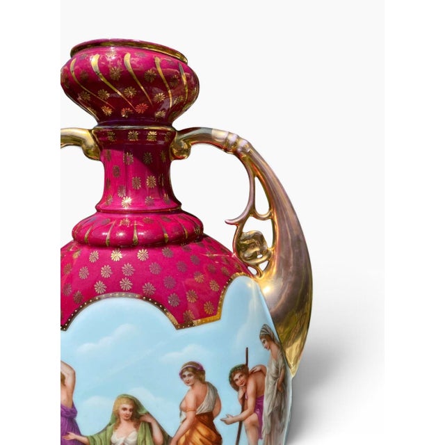 Traditional Antique Royal Vienna Style Porcelain Twin-Handled Urn Vase For Sale - Image 3 of 13