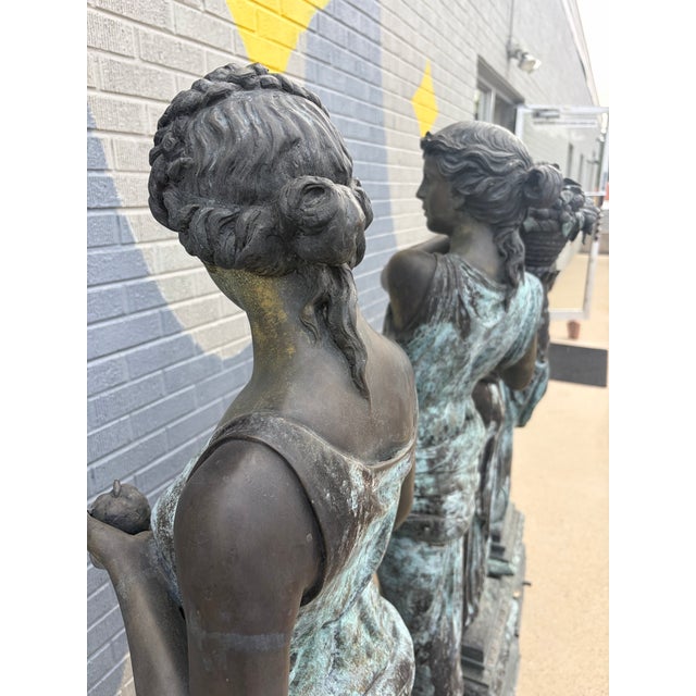 Verdigris Late 20th Century Set of Four “The Four Seasons” Monumental Bronze Garden Statues For Sale - Image 8 of 12