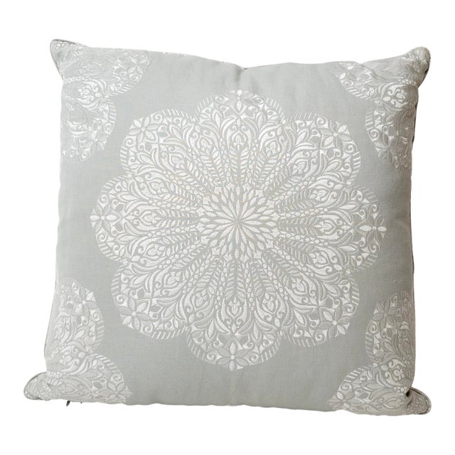 1990s Down Filled Pillow With SIlk Embroidered Sunburst For Sale