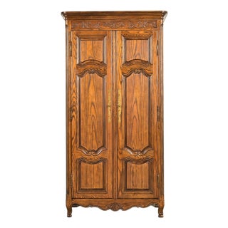 Baker Furniture French Provincial Louis XV Carved Oak Armoire Dresser or Linen Press, Circa 1960s For Sale