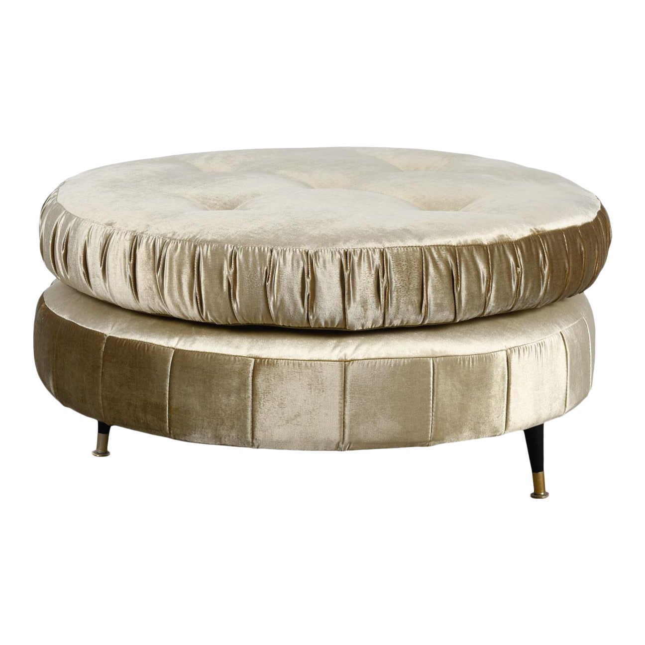 Oversized Round Mid Century Modern Pouf Ottoman In Champagne Velvet Chairish