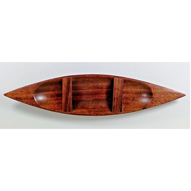 1990s Vintage Wooden Hand Made 9.75" Boat Figurine For Sale - Image 5 of 10