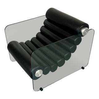 Leather and Glass Hyaline Armchair by Fabio Lenci for Comfortline, Italy, 1960s For Sale