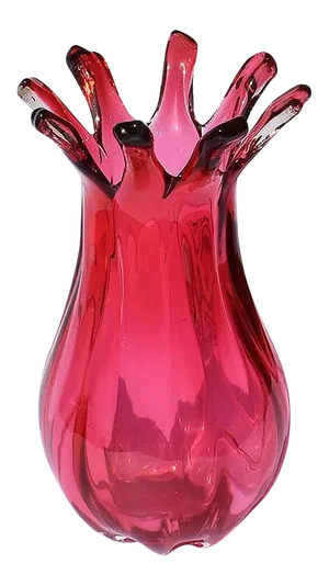 Tall Red Italian Abstract Modernist Faceted Red Berry Color Murano Glass Vase