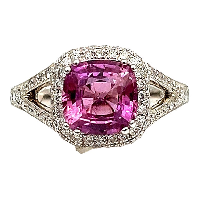 3.18 Ct Natural Pink Sapphire & Diamond Ring Size 6.5 For Sale