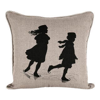 Children Skating Silhouette Pillow For Sale