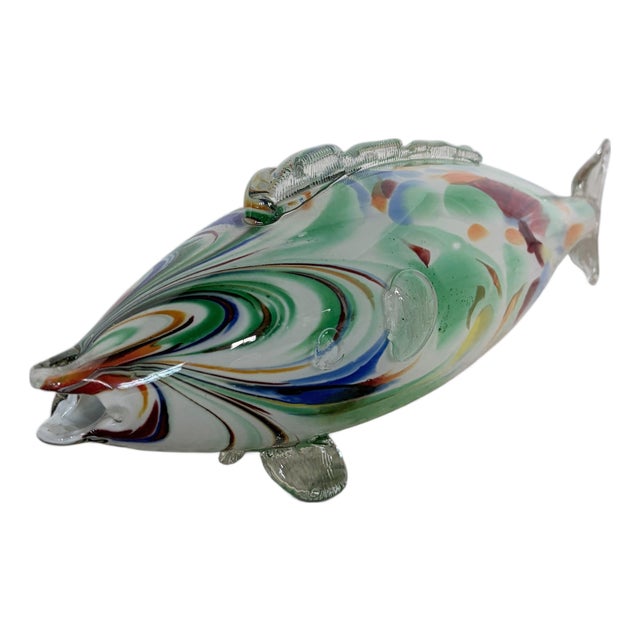 Large Mid-Century Modern Murano Hand-Blown Art Glass Fish Sculpture For Sale