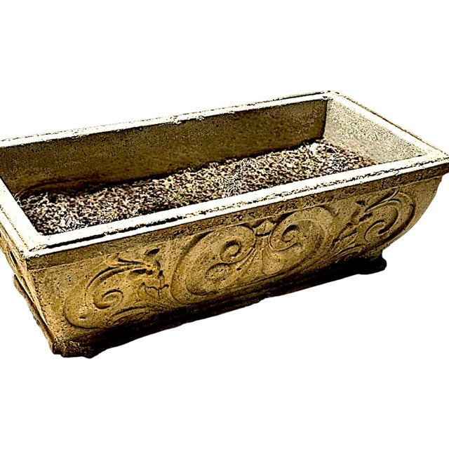 1950s Vintage Fleur Di Lis Rectangular French Concrete Planter For Sale - Image 9 of 10