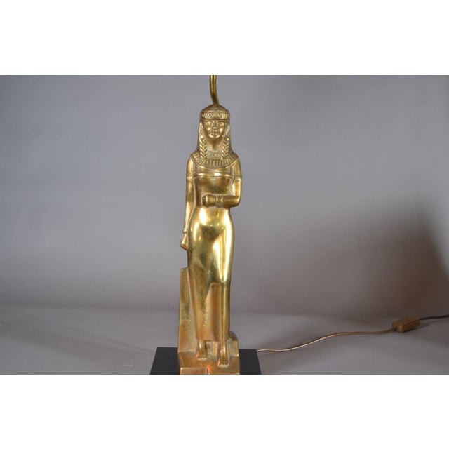 Egyptian Revival Gilt Female Table Lamp, 1970s For Sale - Image 3 of 9