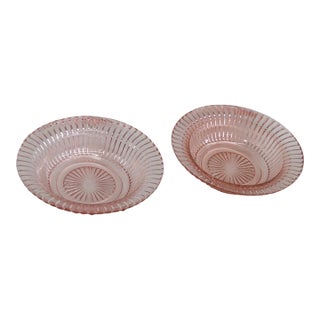 1930s Anchor Hocking Queen Mary Pair of 2 Dessert Bowls Pink Depression Glass For Sale