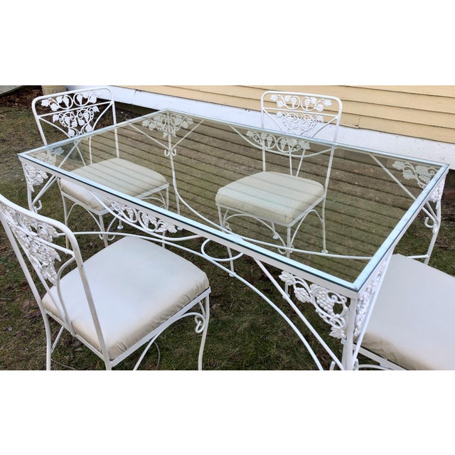 Woodard Mid Century Grapevine Pattern White Wrought Iron Dining Set
