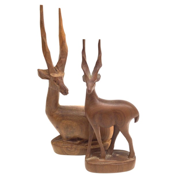 Vintage Hand Carved Wood Antelope Deer Statues - a Pair For Sale - Image 12 of 12