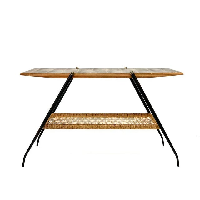 Mid-Century Italian Wood and Metal Coffee Table with Brass Magazine Rack, 1950s For Sale - Image 11 of 18