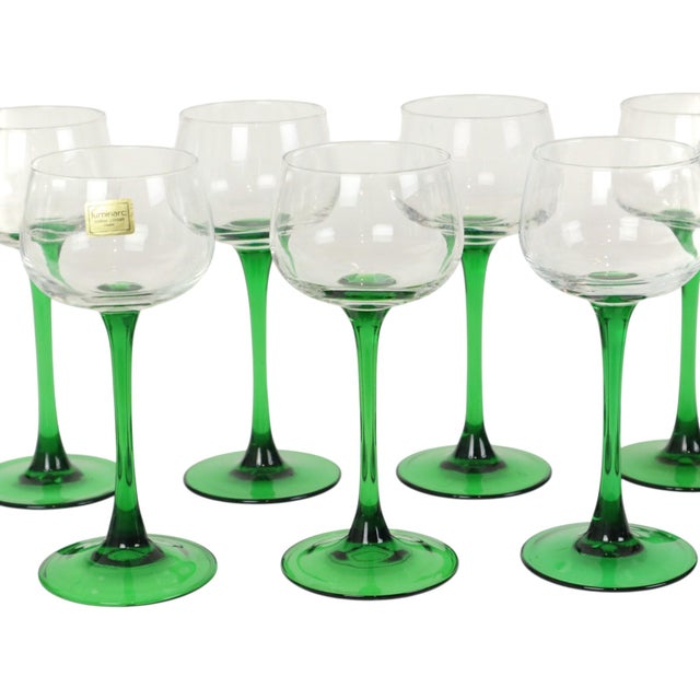 Vintage Alsace Wine Glasses with Green Stems from Luminarc, 1970s, Set of 14 For Sale - Image 10 of 14