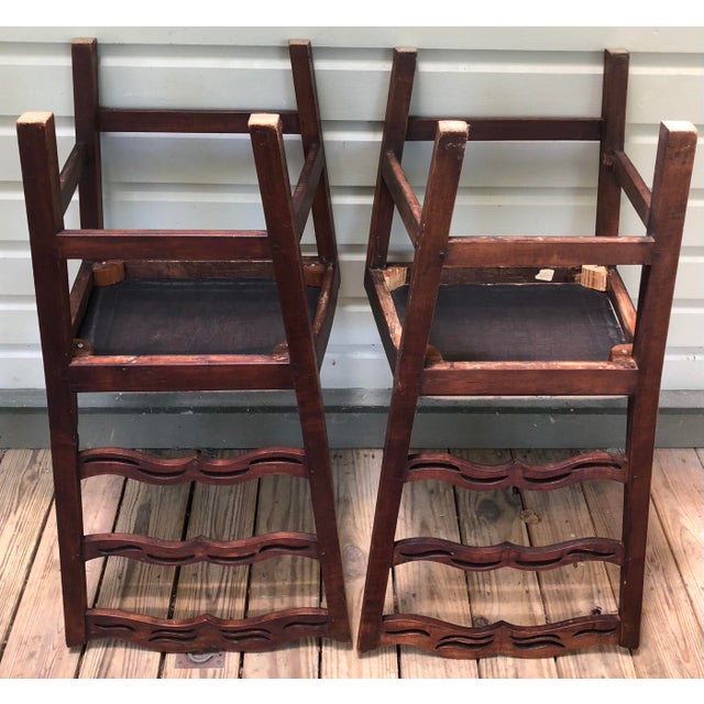 Pair Peg Antique Chippendale Ribbon Back Pierced Ladder Back Chairs Needlepoint Seats Stunning See Photos For Sale - Image 9 of 11