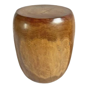 Polished Acacia Rounded Drum Stool / Side Table