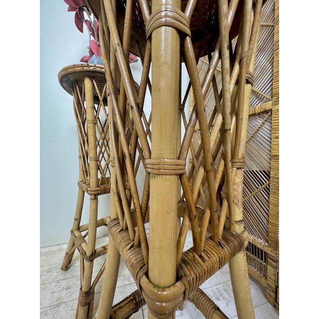 1950s Mid-Century French Rattan and Bamboo Plant Stands, Set of 2 For Sale - Image 5 of 18