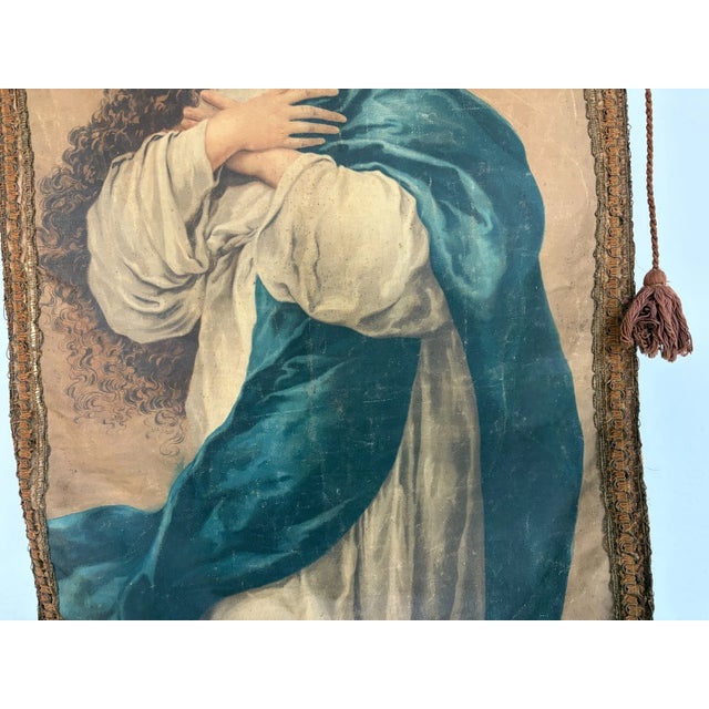 19th Century Italian Religious Banner Mary Immaculate Conception Tassels For Sale - Image 6 of 13