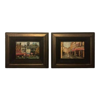 Parisian Street Scenes Oil on Canvas Painting Signed R. Roywilsens, a Pair 1970s For Sale