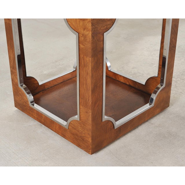 Pair of Bernhardt Soho Luxe Burlwood Steel Cube Drink Tables For Sale - Image 17 of 18