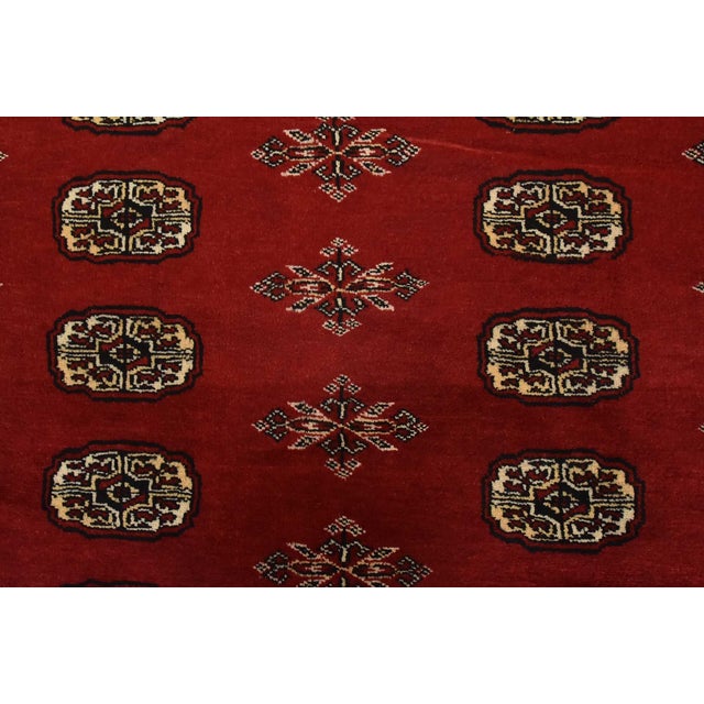 Red Bokhara Rug 4’8” X 6’1” Red Wool Tribal Hand-Knotted Oriental Carpet For Sale - Image 8 of 12