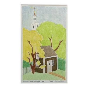 Original Peter S Marshall 'provincetown Cottage' White Line Woodcut - Cape Cod