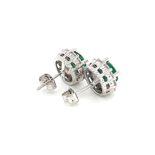 Green Natural Emerald Diamond Earrings 14k Gold 3.02 TCW Certified For Sale - Image 8 of 12