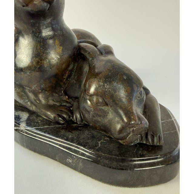 Large Bronze Rabbit Sculpture on Marble Base – Mother and Baby Hare - 19"l For Sale In Dallas - Image 6 of 11