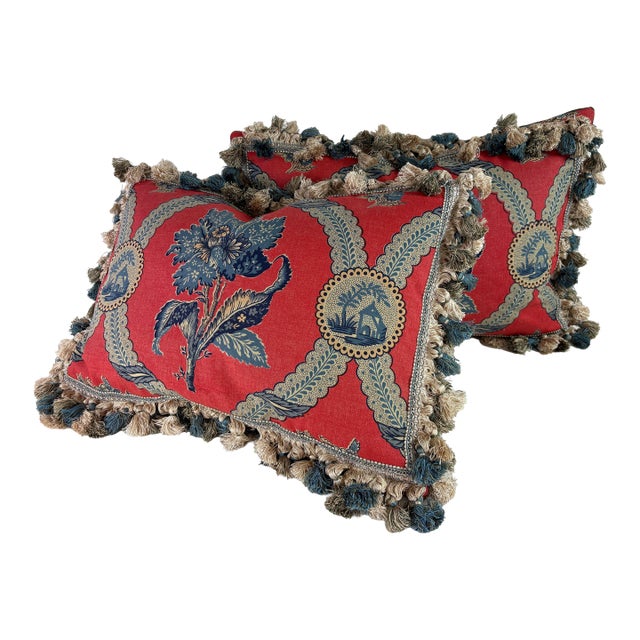 Vintage Brunschwig & Fils French Country Cotton Print Pillows/ Pair For Sale