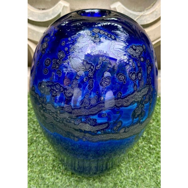 Rare Large Kent F. Ipsen Cobalt Blue Studio Glass Vase, Signed & Dated 1977 – Richmond Va • 15¼" For Sale - Image 13 of 18