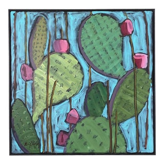 Original Framed Cactus Painting "Nopalitos 1" – Contemporary Southwestern Art For Sale